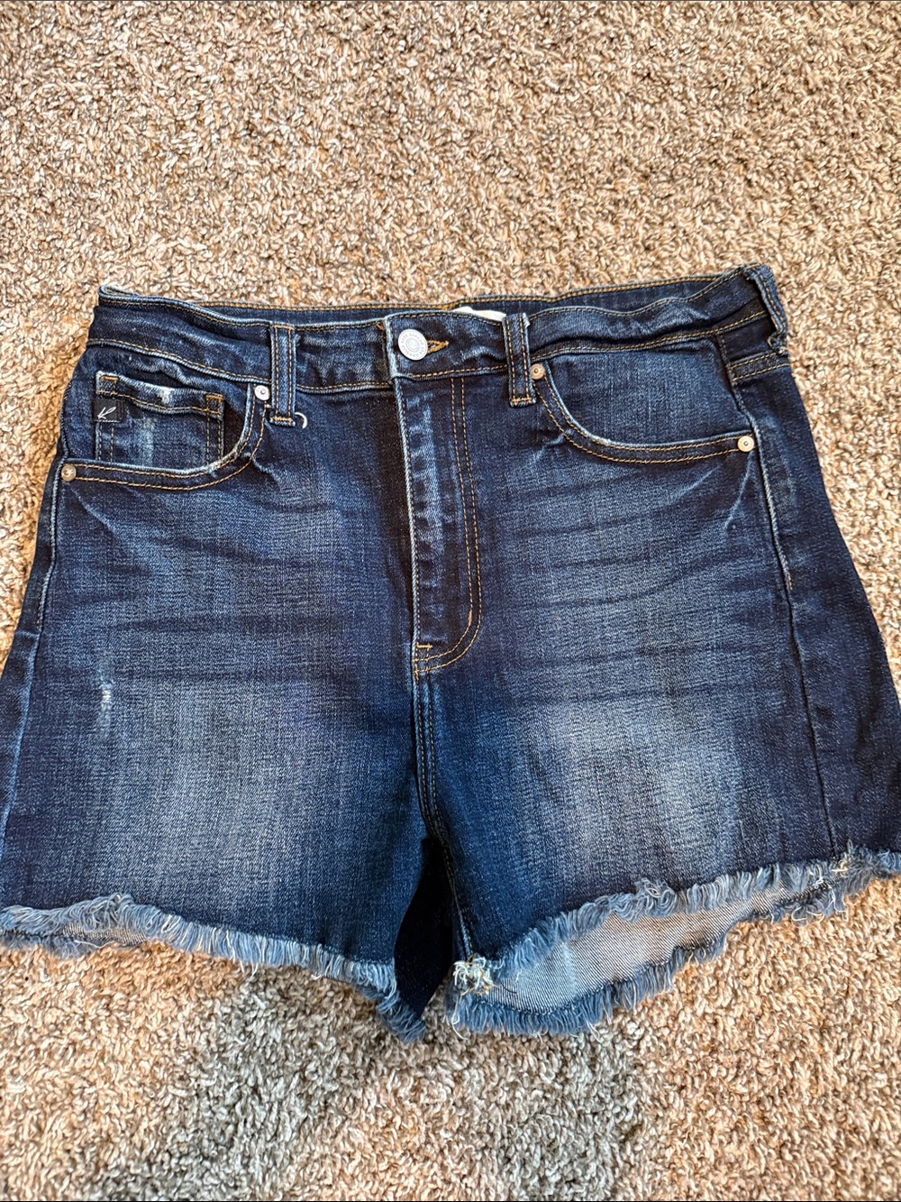 KanCan Dark Indigo Frayed Hem Denim Cutoff Shorts